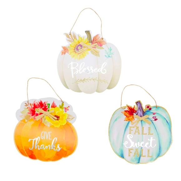 NWT Cream Glittered Pumpkin w/ Galvanized BLESSED Fall Harvest Decoration 🌻🍂🍁 - Picture 9 of 9